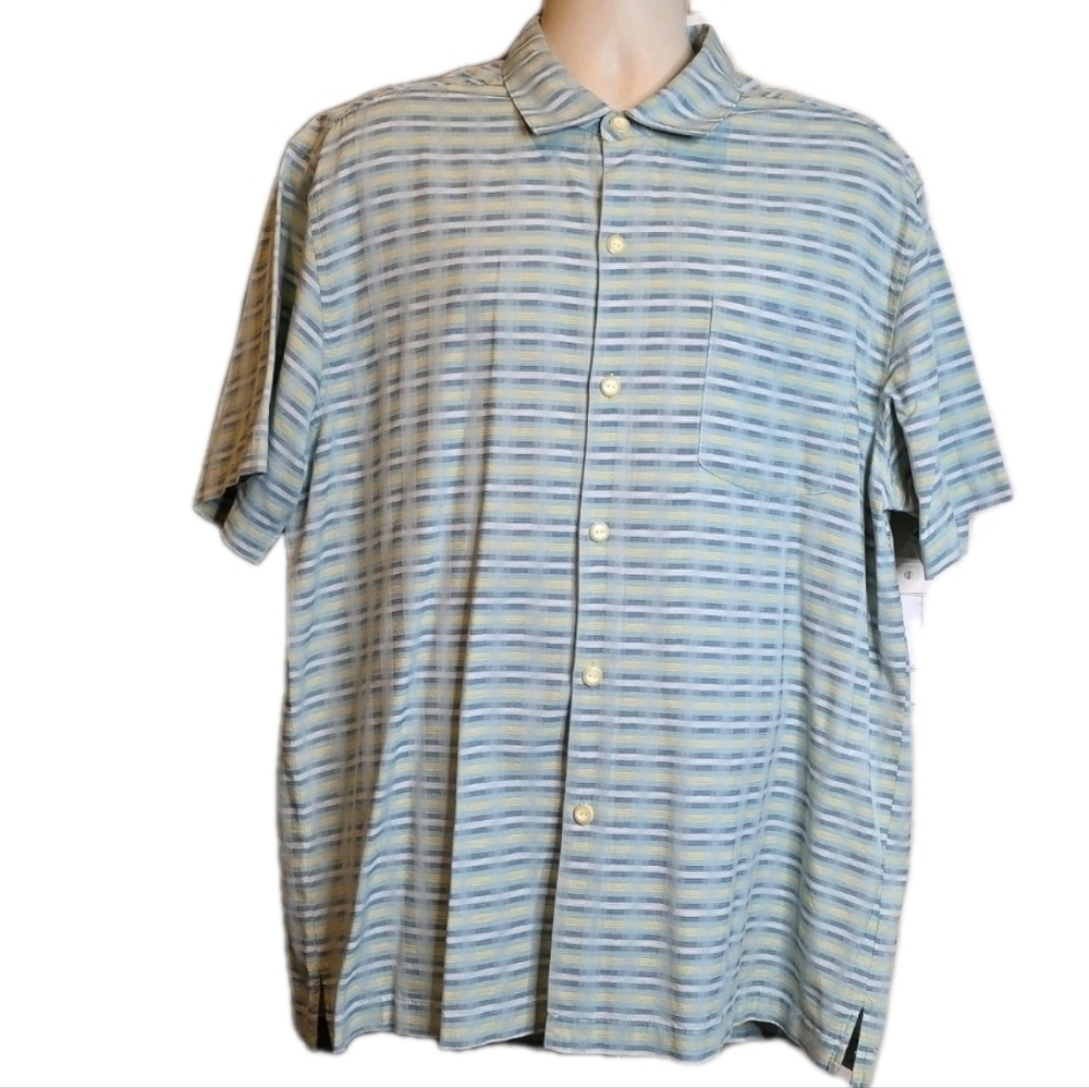 Tommy Bahama Blue Green short-sleeve button-up Resort Style Shirt Size Xl